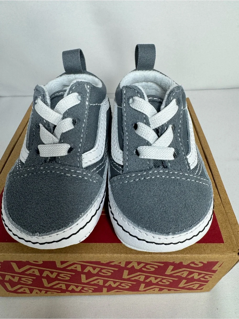 Vans Baby Crib Gray & White Classic Slip-On Style Sneakers